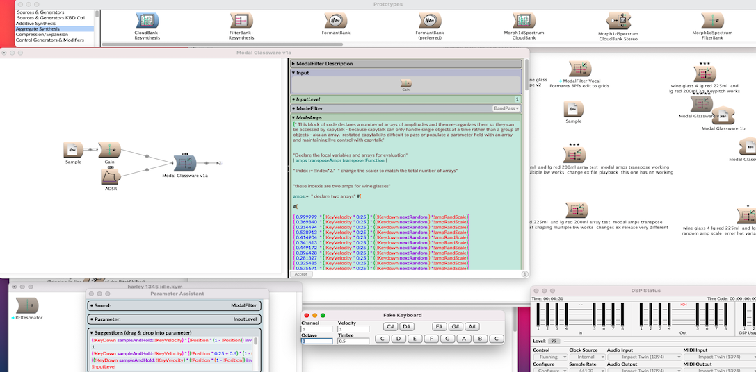 View of Modal Filter Sound Prototype in the Kyma software environment